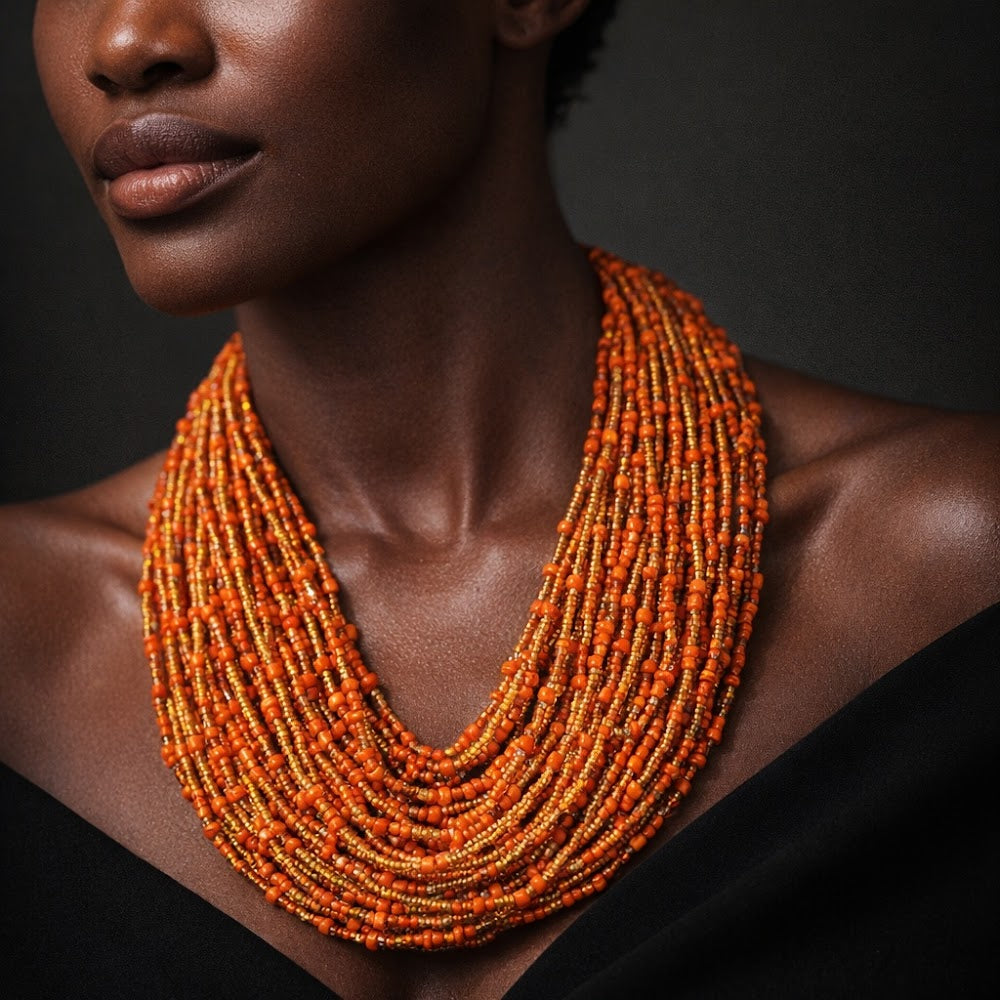 Valyo Heritage necklaces - VH-NKL-BEAD-ORNGLD-058 - Model