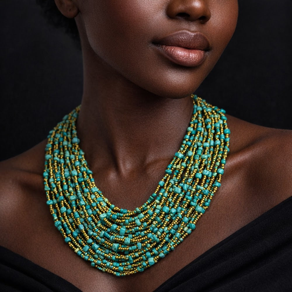 Valyo Heritage necklaces - VH-NKL-BEAD-TEALGL-059 - Model